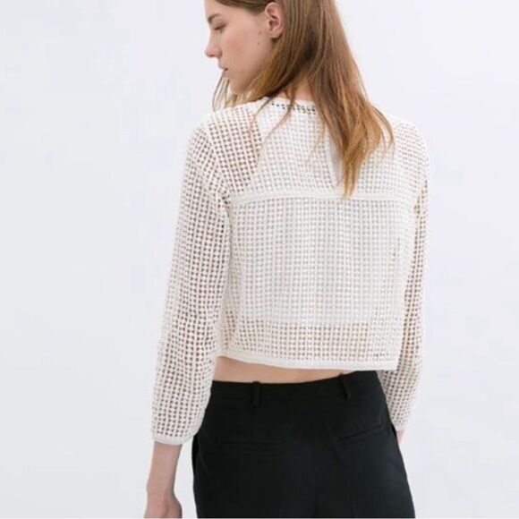 Zara Cream White Crochet long sleeve slightly cropped size Small EUC - Picture 6 of 7